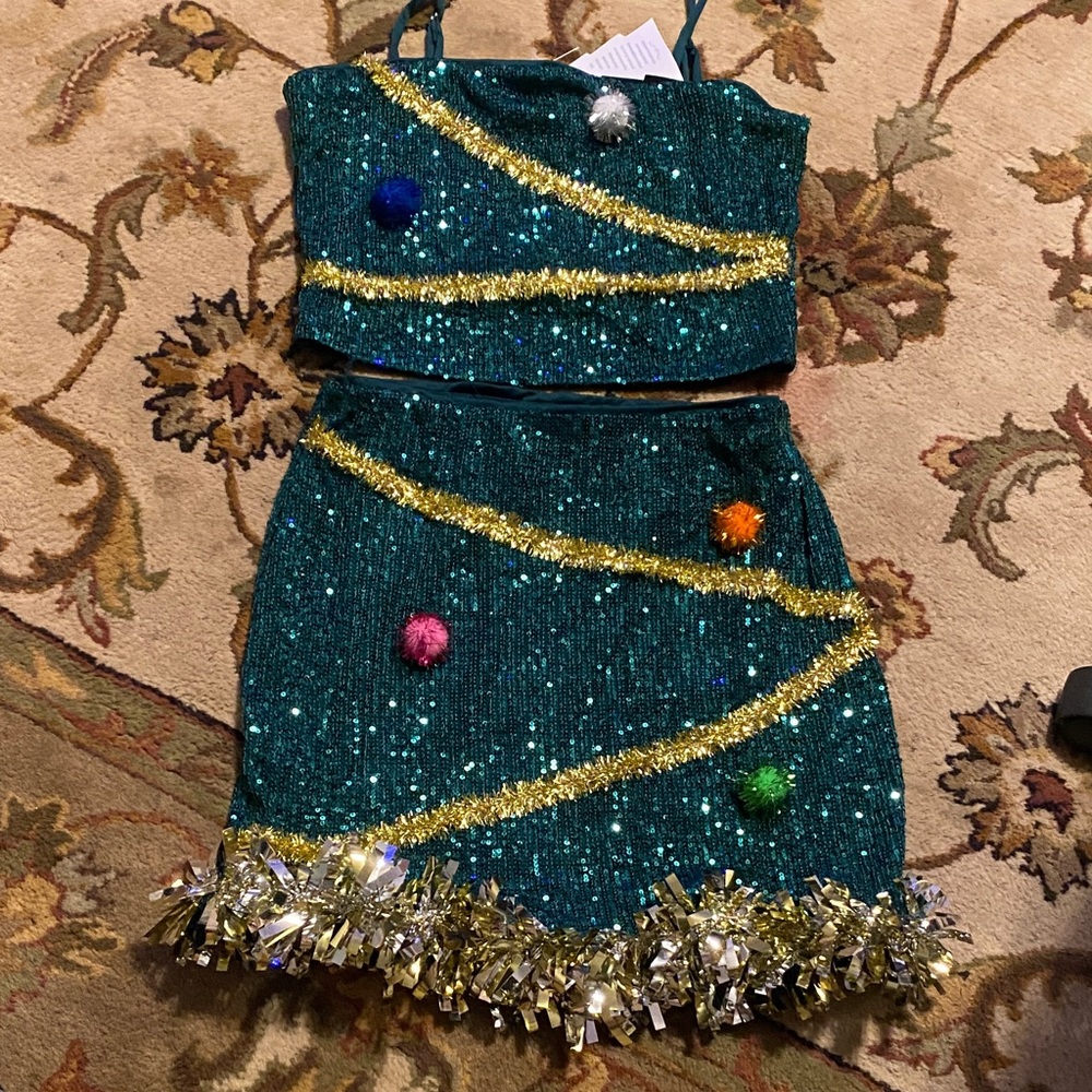 Love in a hanger Sparkling Green and Gold 2 piece Costume tree dress
